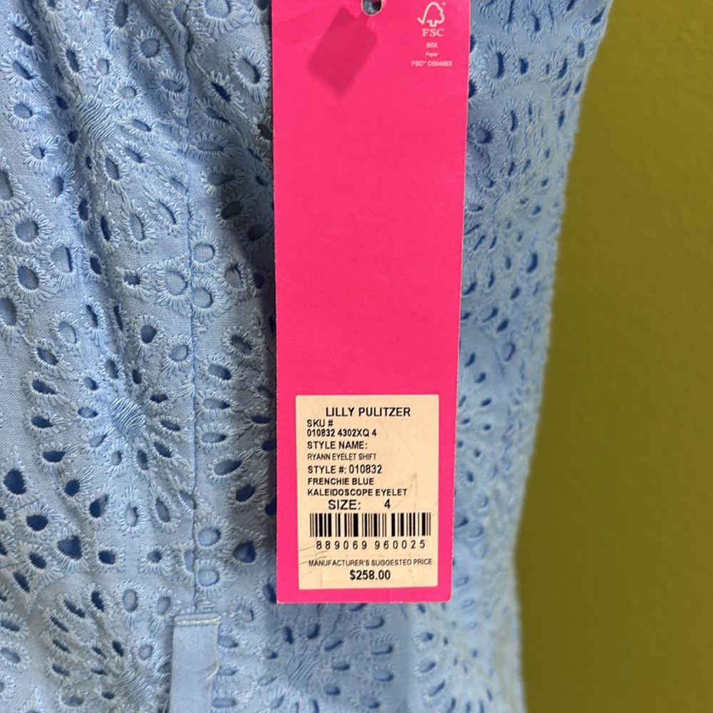 Lilly Pulitzer Ryann Eyelet Shift Dress Frenchie Blue Kaleidoscope NWT S… - Picture 11 of 14